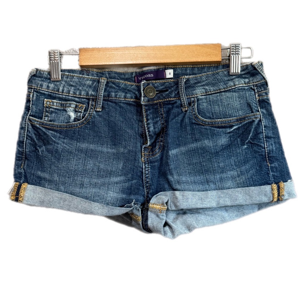 Vigoss Denim Shorts Women 5 Blue Excellent Embroidered Distressed Cuffed LowRise